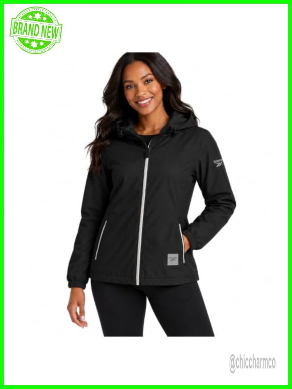 Reebok Womens Lightweight Rain Jacket Full-Zip Hooded Water-Resistant